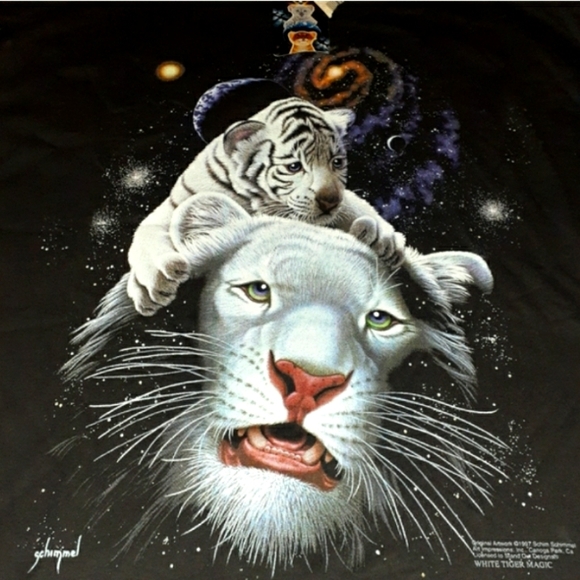 New 1997 White Tiger Magic Vintage Shirt 90s Wildfife Art Tee - Picture 1 of 8